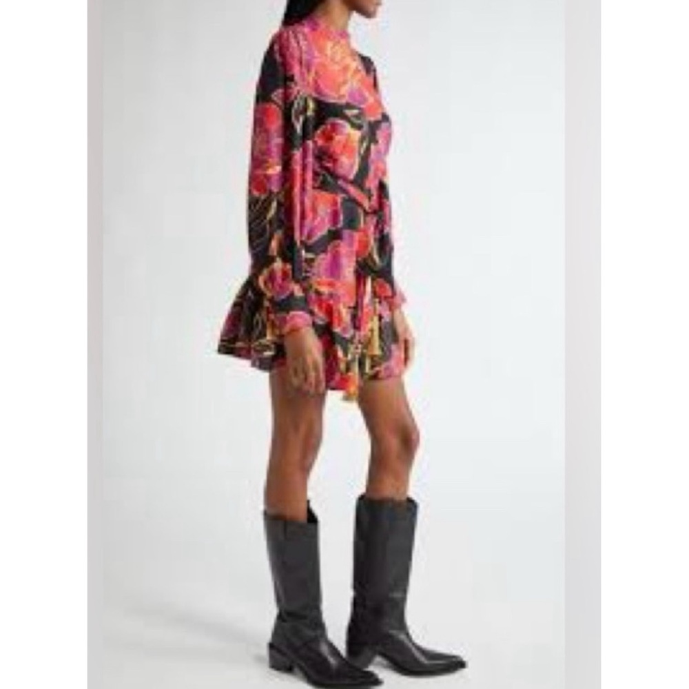 NEW FARM Rio Shiny Cheetah Floral Print Mini Dress With Belt Women's Size small - Picture 3 of 13